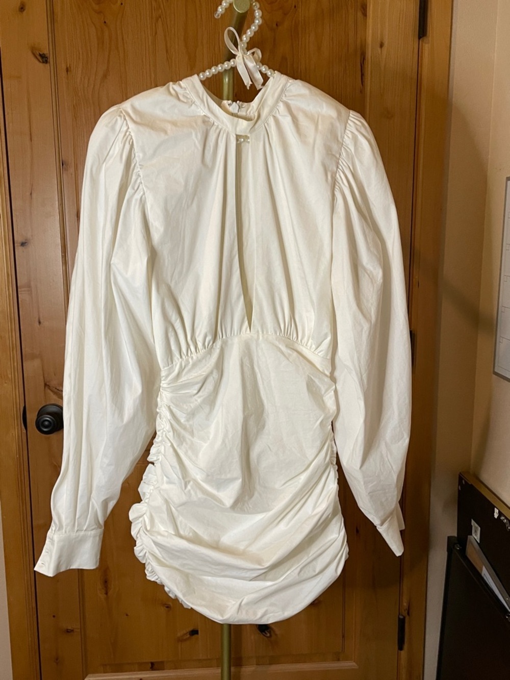 House of CB Ivory Ruched Long Sleeve Mini Dress Size S